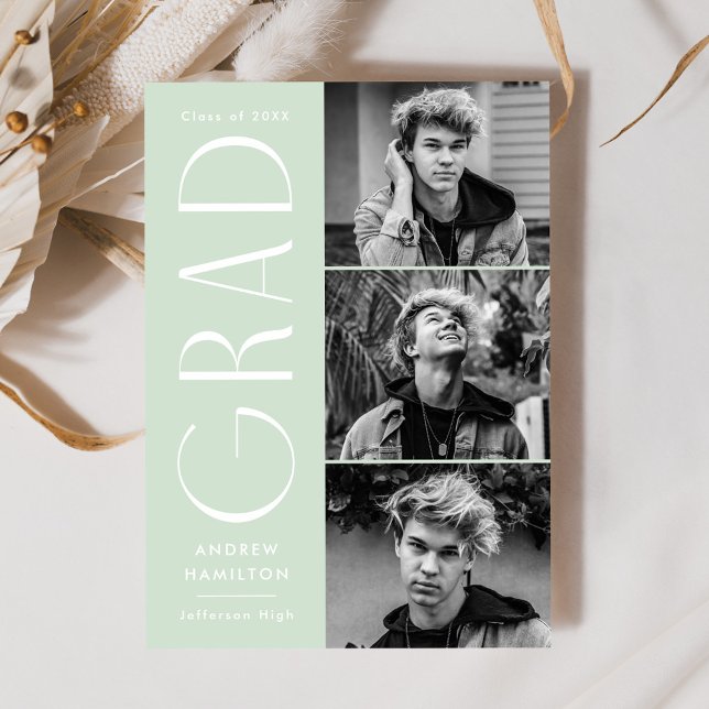 Modern Simplicity Mint 3 Photo Collage Graduation Announcement (Creator Uploaded)