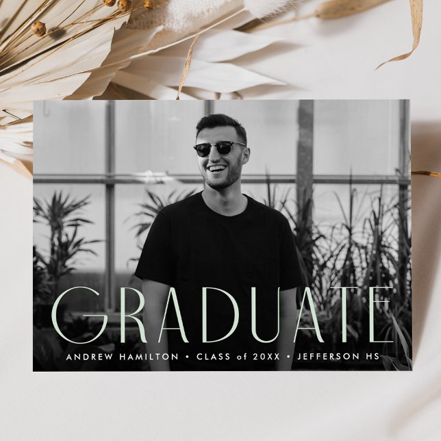 Modern Simplicity Mint Green Photo Graduation Announcement (Creator Uploaded)