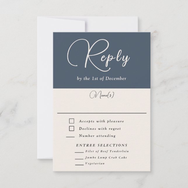 Modern Simplicity Navy Blue Simple RSVP with Meals (Front)