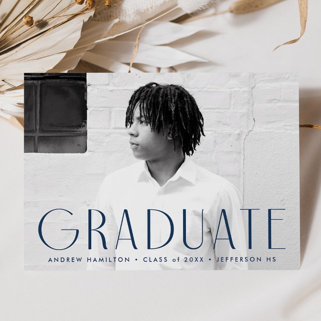 Modern Simplicity Navy Photo Graduation Announcement (Creator Uploaded)