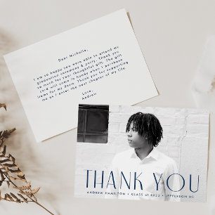 Modern Simplicity Navy Photo Graduation Thank You Card