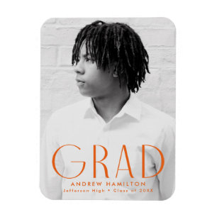 Modern Simplicity Orange Photo Graduation Magnet