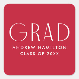 Modern Simplicity Red Graduation Square Sticker