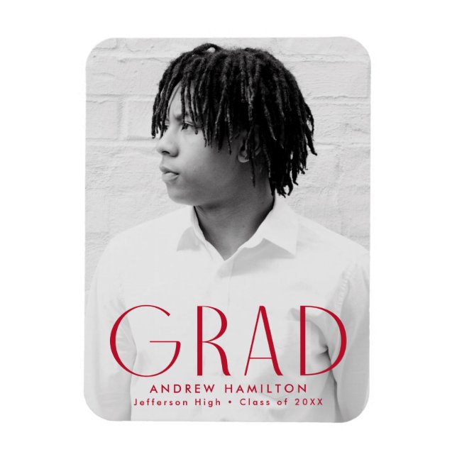 Modern Simplicity Red Photo Graduation Magnet (Vertical)
