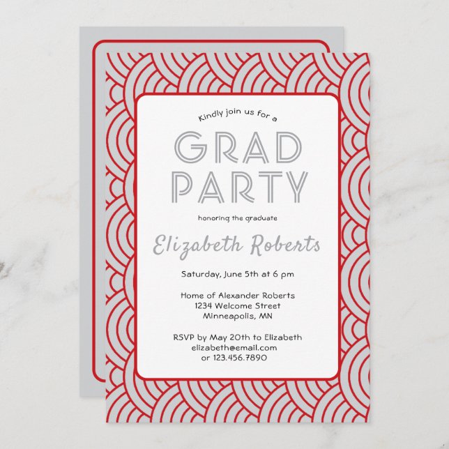 Modern Simplicity Red & Silver Graduation Party Invitation (Front/Back)