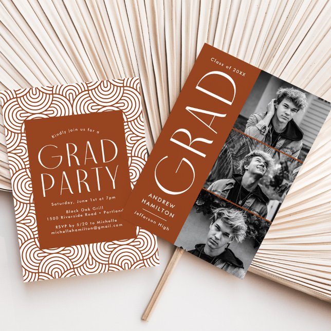 Modern Simplicity Rust 3 Photo Graduation Party Invitation (Creator Uploaded)