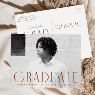 Modern Simplicity Rust Photo Graduation Party Invitation Postcard