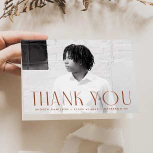 Modern Simplicity Rust Photo Graduation Thank You Card