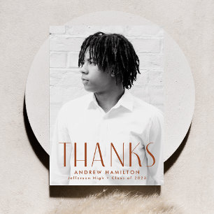 Modern Simplicity Rust Photo Graduation Thank You Card