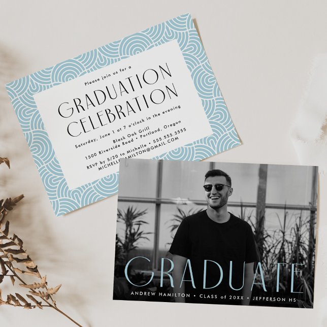 Modern Simplicity Sky Blue Photo Graduation Party Invitation (Creator Uploaded)