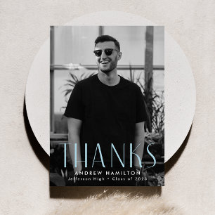 Modern Simplicity Sky Blue Photo Graduation Thank You Card