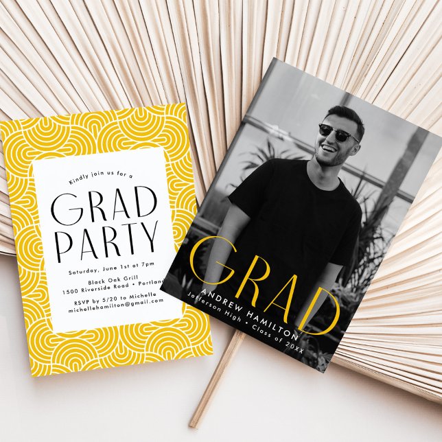 Modern Simplicity Yellow Photo Graduation Party Invitation (Creator Uploaded)