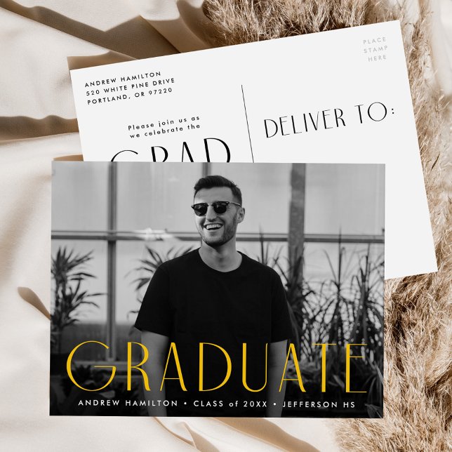 Modern Simplicity Yellow Photo Graduation Party Invitation Postcard (Creator Uploaded)