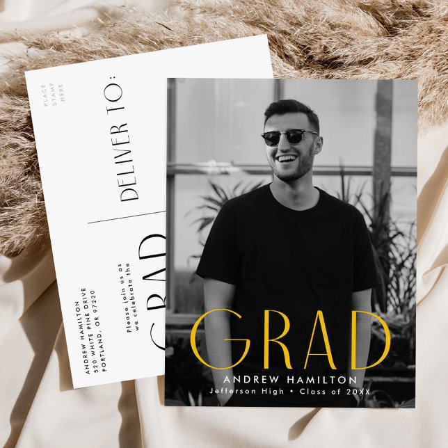 Modern Simplicity Yellow Photo Graduation Party Invitation Postcard (Creator Uploaded)