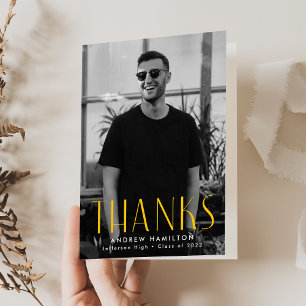 Modern Simplicity Yellow Photo Graduation Thank You Card