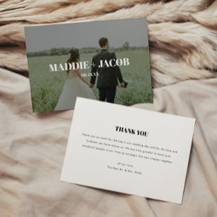 Modern Simplistic Full Photo Overlay Wedding Thank You Card