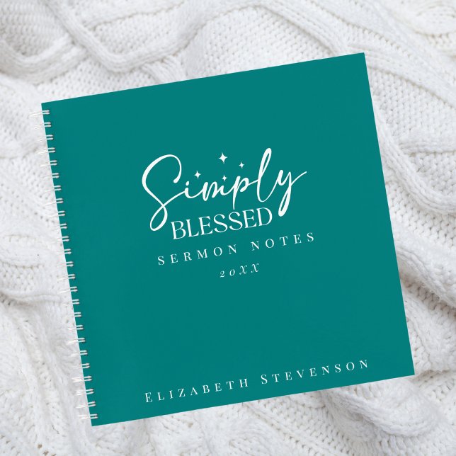 Modern Simply Blessed Bold Teal Blue Sermon Notes  Notebook (Creator Uploaded)