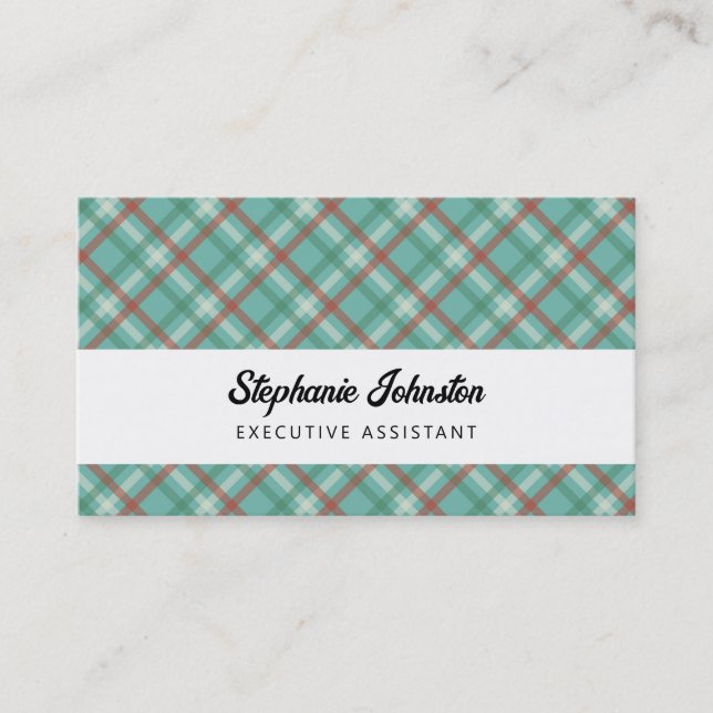 Modern Simply Chic Green Red Plaid Personal Calling Card (Front)