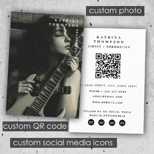 Modern Singer Musician Photo Guitarist QR Code  Business Card