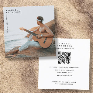 Modern Singer Musician Photo Performer QR Code Square Business Card