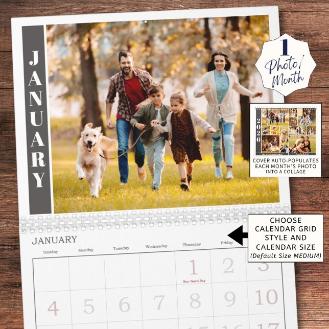 Modern Single Photo Per Month and Collage on Cover Calendar (Creator Uploaded)
