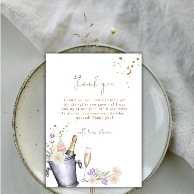 Modern Sip & See Champagne Bottle Baby Shower Thank You Card (Modern Sip & See Champagne Bottle Baby Shower Thank You Card)