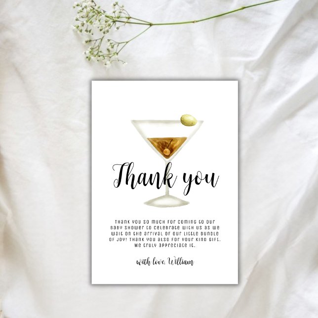 Modern Sip & See Martini Cocktail Baby Shower  Thank You Card (Modern Sip & See Martini Cocktail Baby Shower Thank You Card)