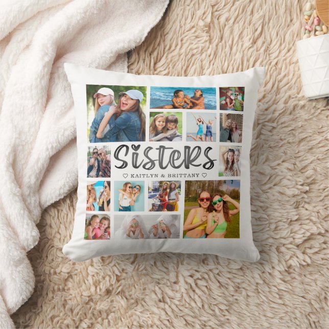 Modern SISTERS Photo Collage Photo on Back Cushion (Blanket)