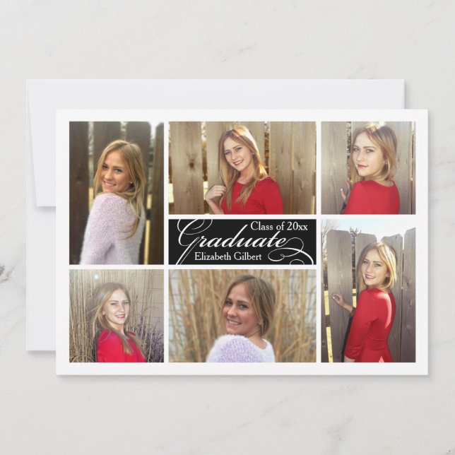 Modern Six Photo Collage Custom Graduation Invitation (Front)