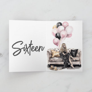 Modern sixteen, sweet 16, pink, birthday party invitation