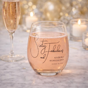 Modern Sixty and Fabulous 60th Birthday Party Stemless Wine Glass