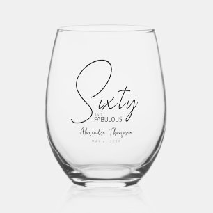 Modern Sixty and Fabulous Bold 60th Birthday Party Stemless Wine Glass