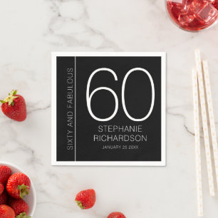 Modern Sixty and Fabulous Name Date 60th Birthday Napkin