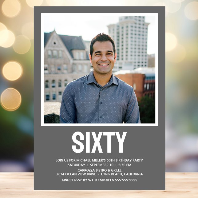 Modern SIXTY Photo 60th Birthday Party Invitation (Creator Uploaded)