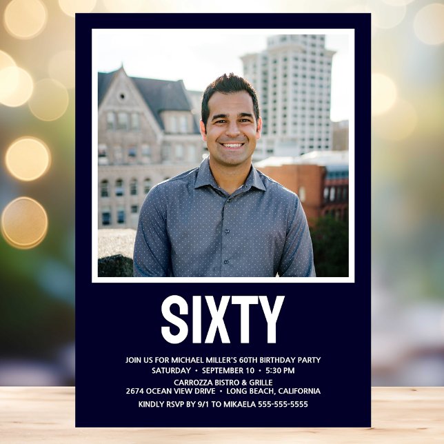 Modern SIXTY Photo 60th Birthday Party Invitation (Creator Uploaded)