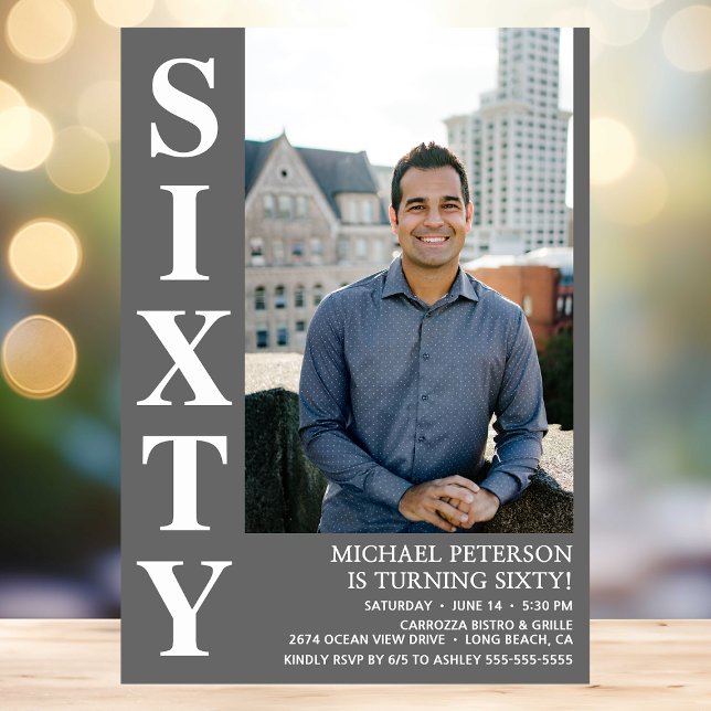 Modern SIXTY Photo 60th Birthday Party Invitation (Creator Uploaded)