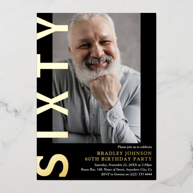 Modern SIXTY Photo 60th Birthday Party Invitation (Front)
