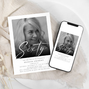 Modern Sixty Photo Birthday Party Invitation