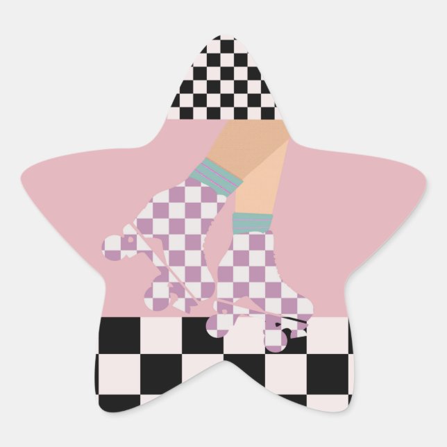Modern Skate Roller Skating Girl Art Checks Star Sticker (Front)