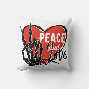 Modern Skeleton Hand Peace and Love  Cushion