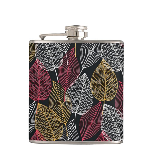 Modern Skeleton Leaves Autumn Pattern Hip Flask (Front)