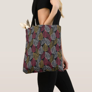 Modern Skeleton Leaves Autumn Pattern Tote Bag