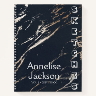 Modern sketchbook artist name personalised black notebook