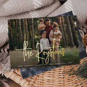 Modern Sketched Signature   Horizontal Photo Foil Holiday Card