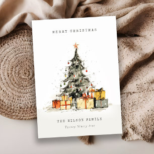 Modern Sketchy Christmas Tree Gifts Holiday Card
