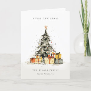 Modern Sketchy Christmas Tree Gifts Holiday Card