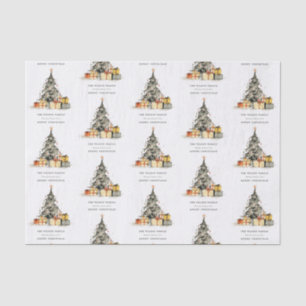 Modern Sketchy Christmas Tree Gifts Holiday Card Tissue Paper