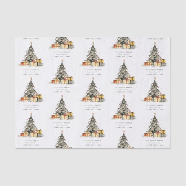 Modern Sketchy Christmas Tree Gifts Holiday Card Tissue Paper (Front)
