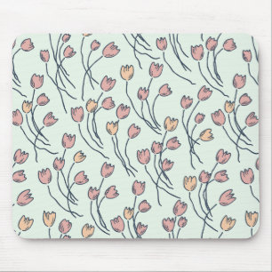 Modern Sketchy Tulips Pattern Cottage Sage Mouse Mat