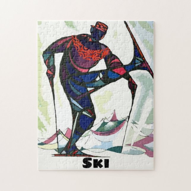 Modern Skier in Colorful Sweater Jigsaw Puzzle (Vertical)
